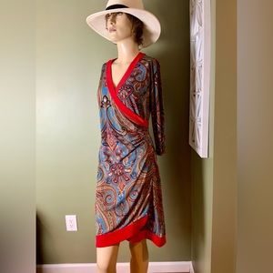 Iman paisley red and blue dress size small excellent